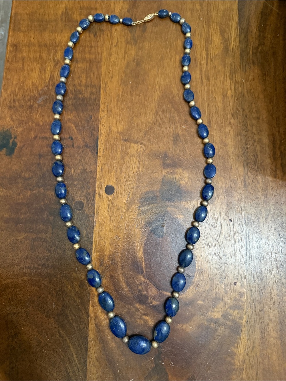 Lapis Bead Necklace with Gold Accent Beads - Women's Jewelry
